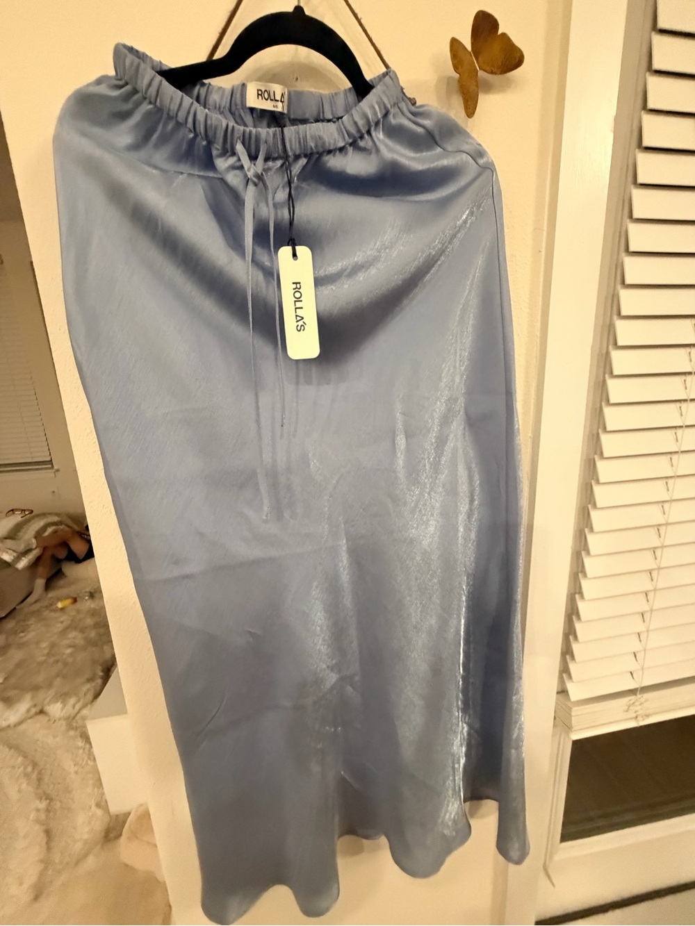 ROLLA'S Pale Blue Satin Maxi Skirt with Drawstring Waist